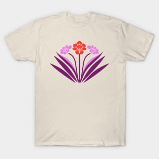 Art Deco geometric flowers in red and purple T-Shirt